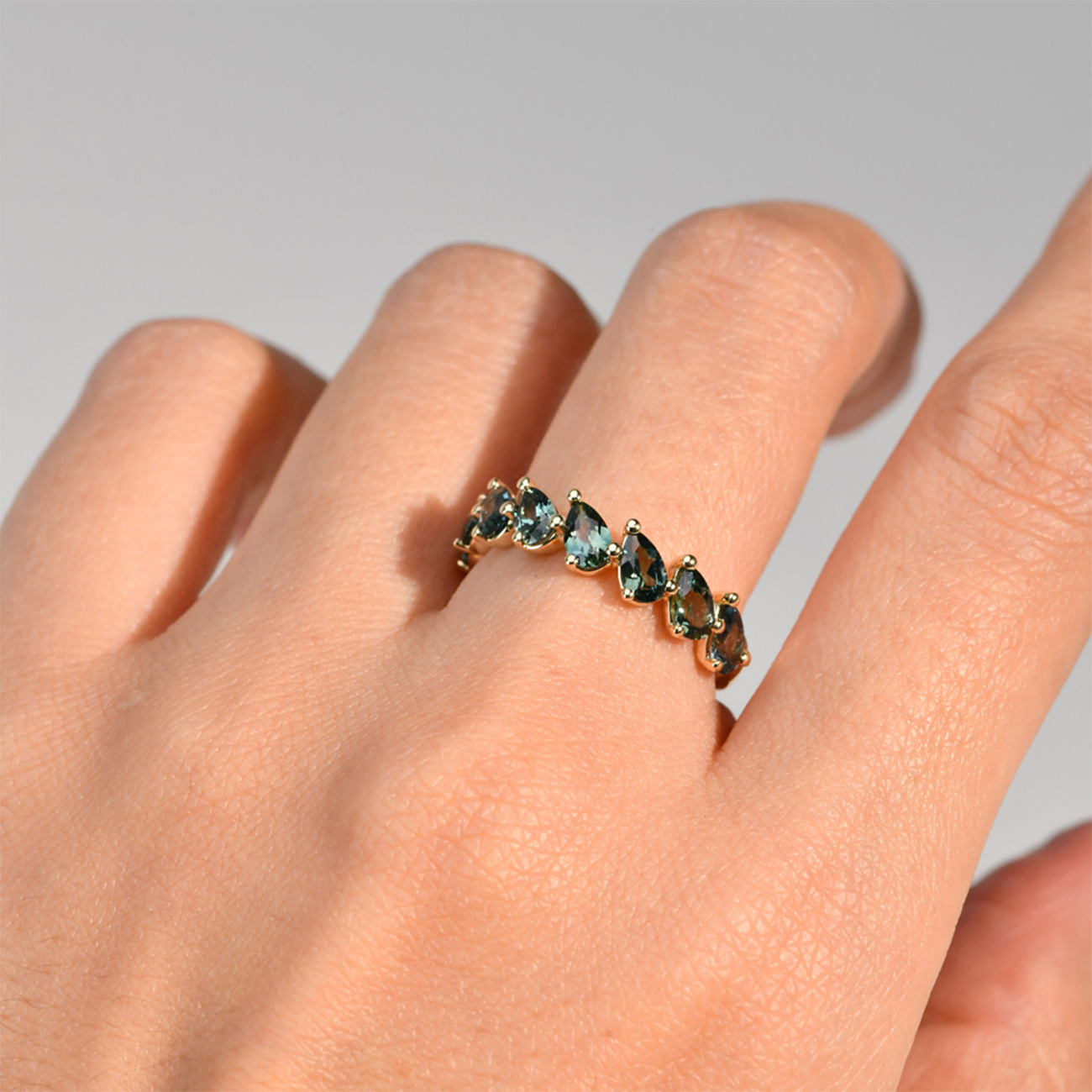Teal Australian Sapphire Novena Ring