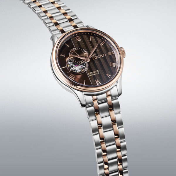 Seiko Presage Japanese Garden SSA466J with black textured dial, two-tone steel & yellow-gold bracelet