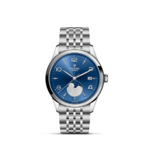 TUDOR 1926 Luna m91560-0002 luxury moon phase watch with blue sun-brushed dial and polished steel bracelet