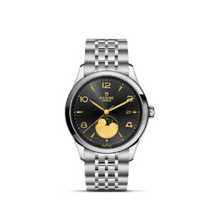 TUDOR 1926 Luna m91560-0003 luxury moon phase watch with black sun-brushed dial and polished steel bracelet