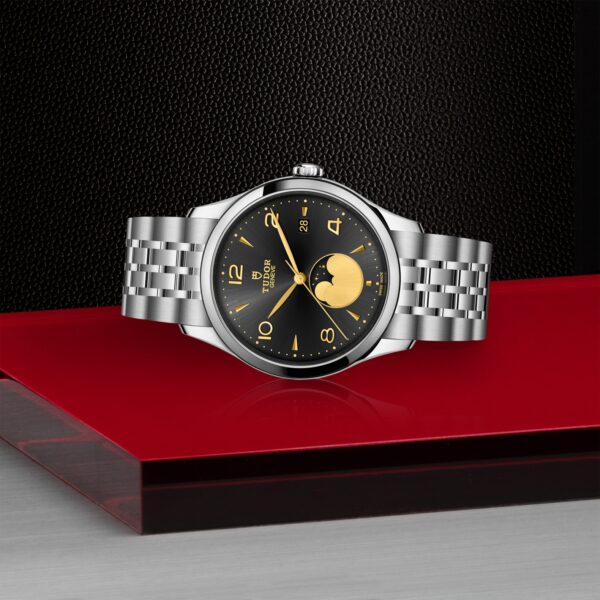 TUDOR 1926 Luna m91560-0003 luxury moon phase watch with black sun-brushed dial and polished steel bracelet