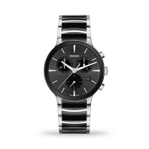 Rado Centrix Chronograph – Black Sunray Dial, Stainless Steel and Ceramic Bracelet, 41mm Quartz Watch
