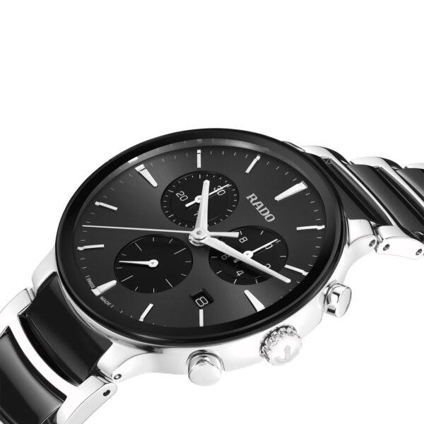 Rado Centrix Chronograph – Black Sunray Dial, Stainless Steel and Ceramic Bracelet, 41mm Quartz Watch