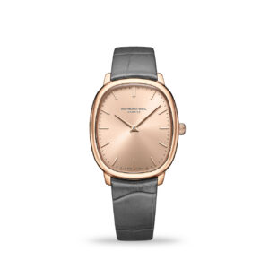Raymond Weil Toccata Heritage watch with sunrayed copper dial and grey leather strap