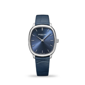 Raymond Weil Toccata Heritage 2280-STC-50001 with sunrayed blue dial and dark blue leather strap