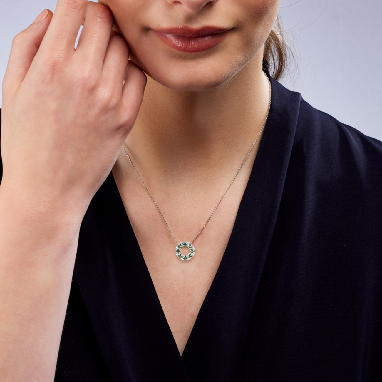 Green Australian Sapphire &#038; Diamond Coreen Necklace