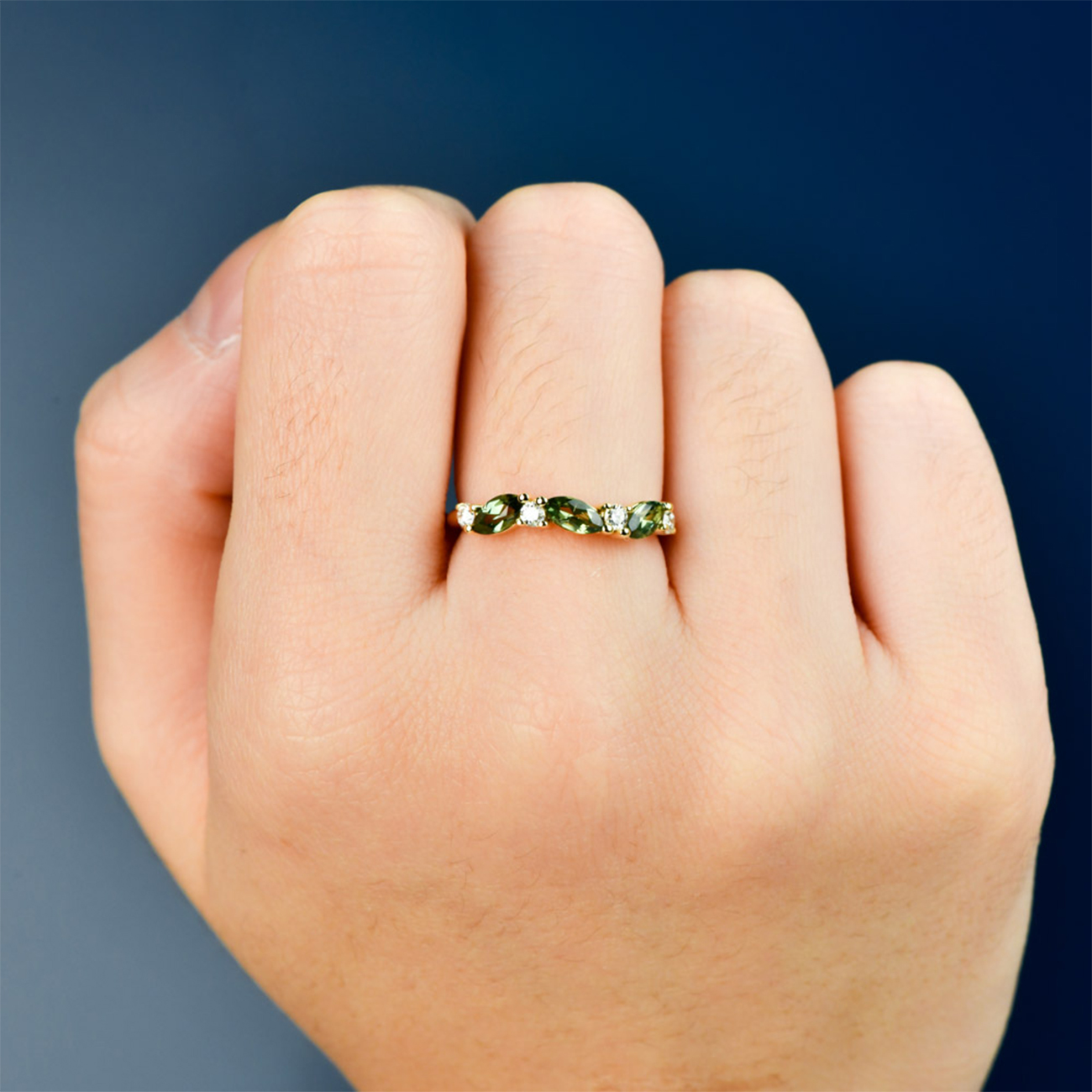 Green Australian Sapphire &#038; Diamond Isley Ring