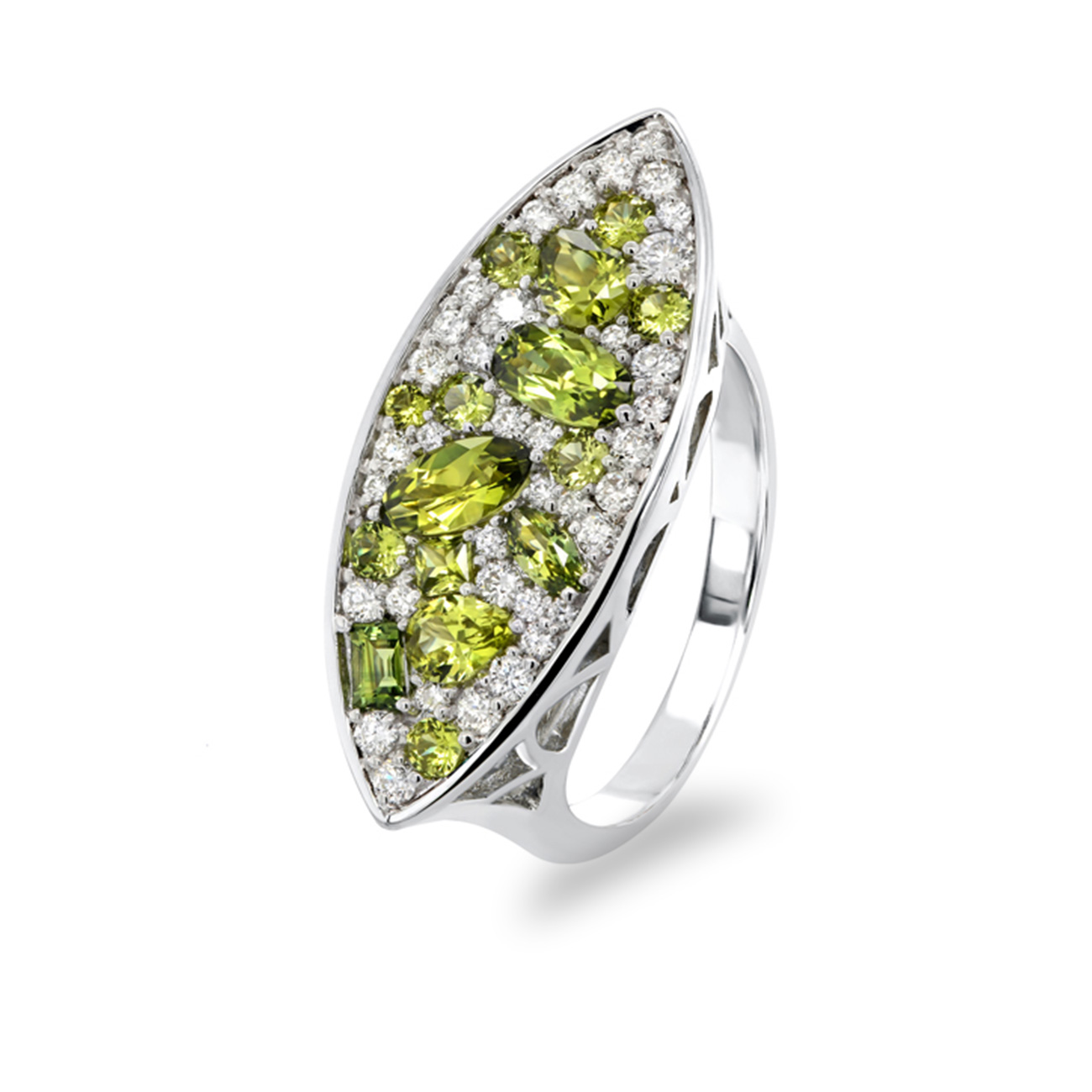 Green Australian Sapphire &#038; Diamond Nebula Ring