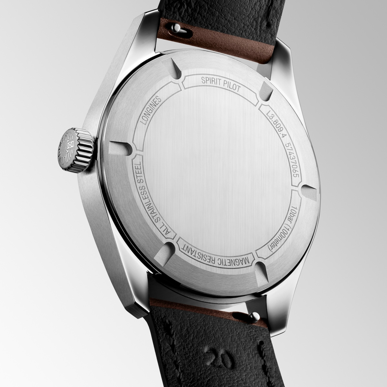 LONGINES Spirit Pilot L3.809.4.53.2 – 39mm Automatic Watch with Leather Strap LONGINES Spirit Pilot L3.809.4.53.2 automatic watch with black dial and brown leather strap