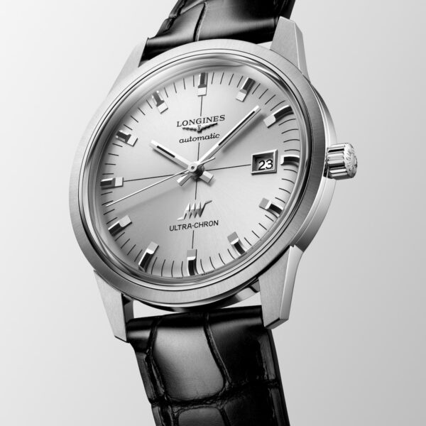 Longines Ultra-Chron Classic L2.937.4.72.2 40mm automatic watch with sunray silver dial and black alligator strap