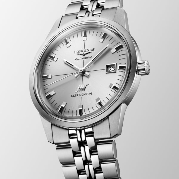 LONGINES Ultra-Chron Classic L2.937.4.72.6 automatic watch with sunray silver dial and stainless steel bracelet