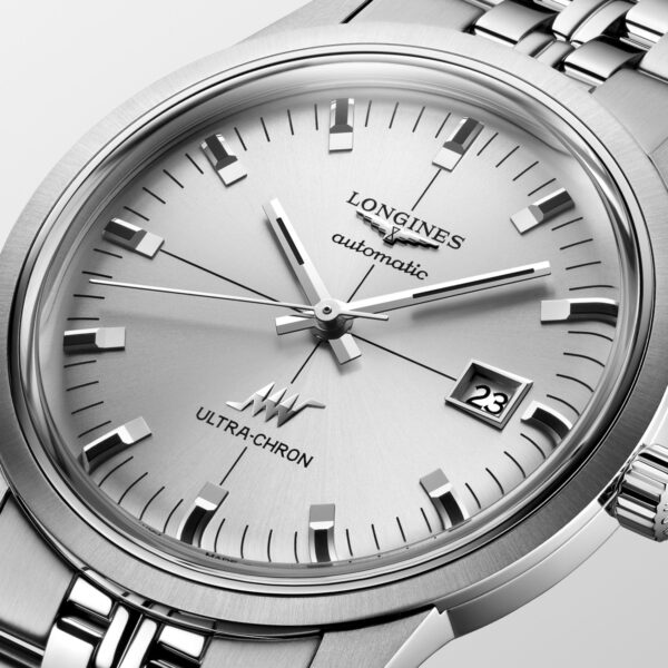 LONGINES Ultra-Chron Classic L2.937.4.72.6 automatic watch with sunray silver dial and stainless steel bracelet