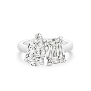 Harmony Pear and Emerald Lab Diamond Toi Et Moi Large Ring in 18K White Gold