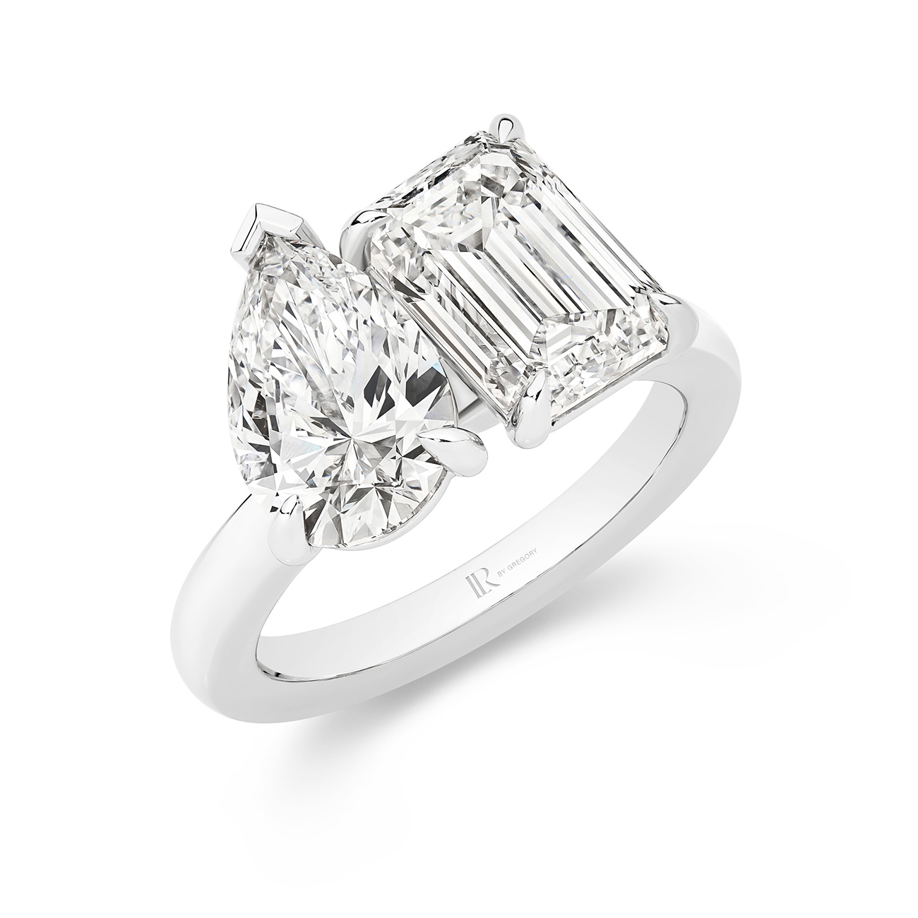 Harmony Pear &#038; Emerald Lab Diamond Toi Et Moi Large Ring in 18K White Gold