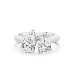 Harmony Pear and Emerald Lab Diamond Toi Et Moi Small Ring in 18K White Gold
