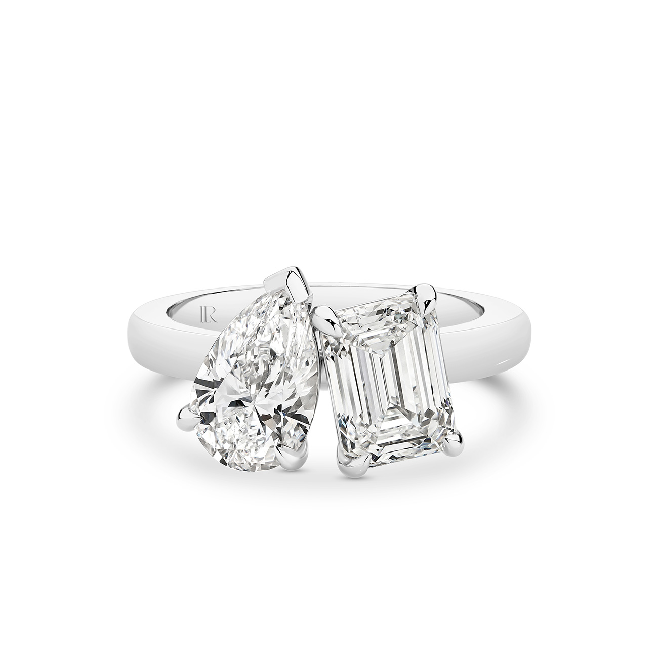 Harmony Pear &#038; Emerald Lab Diamond Toi Et Moi Small Ring in 18K White Gold