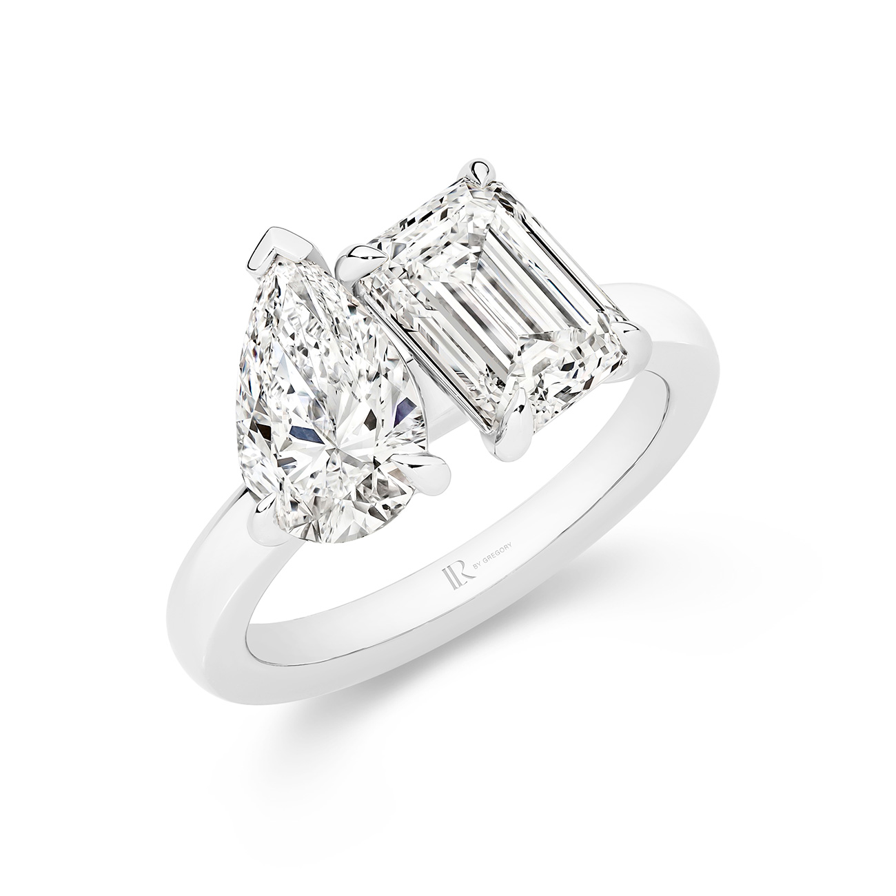 Harmony Pear &#038; Emerald Lab Diamond Toi Et Moi Small Ring in 18K White Gold