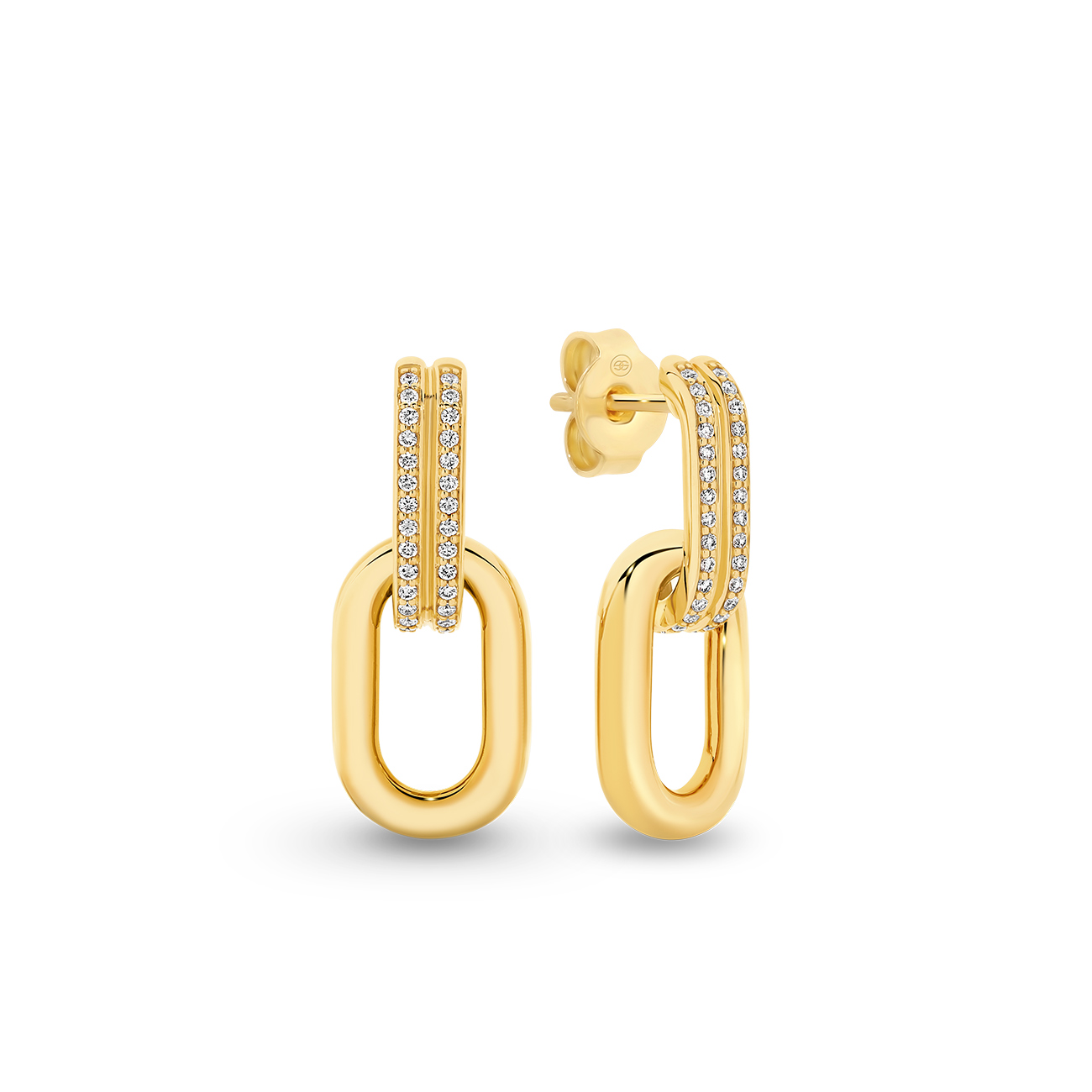 Oval Link Diamond Drop Earrings in 18K Yellow Gold