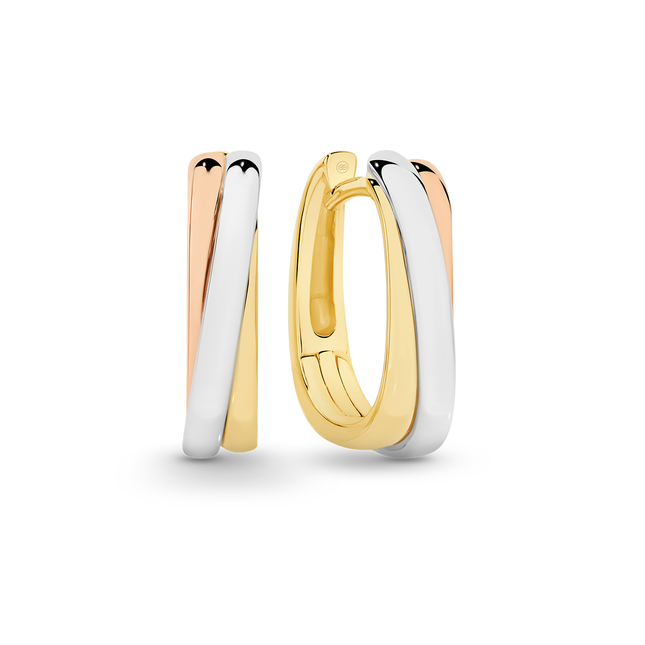 Three-Tone Trio Huggie Earrings in 18K Gold