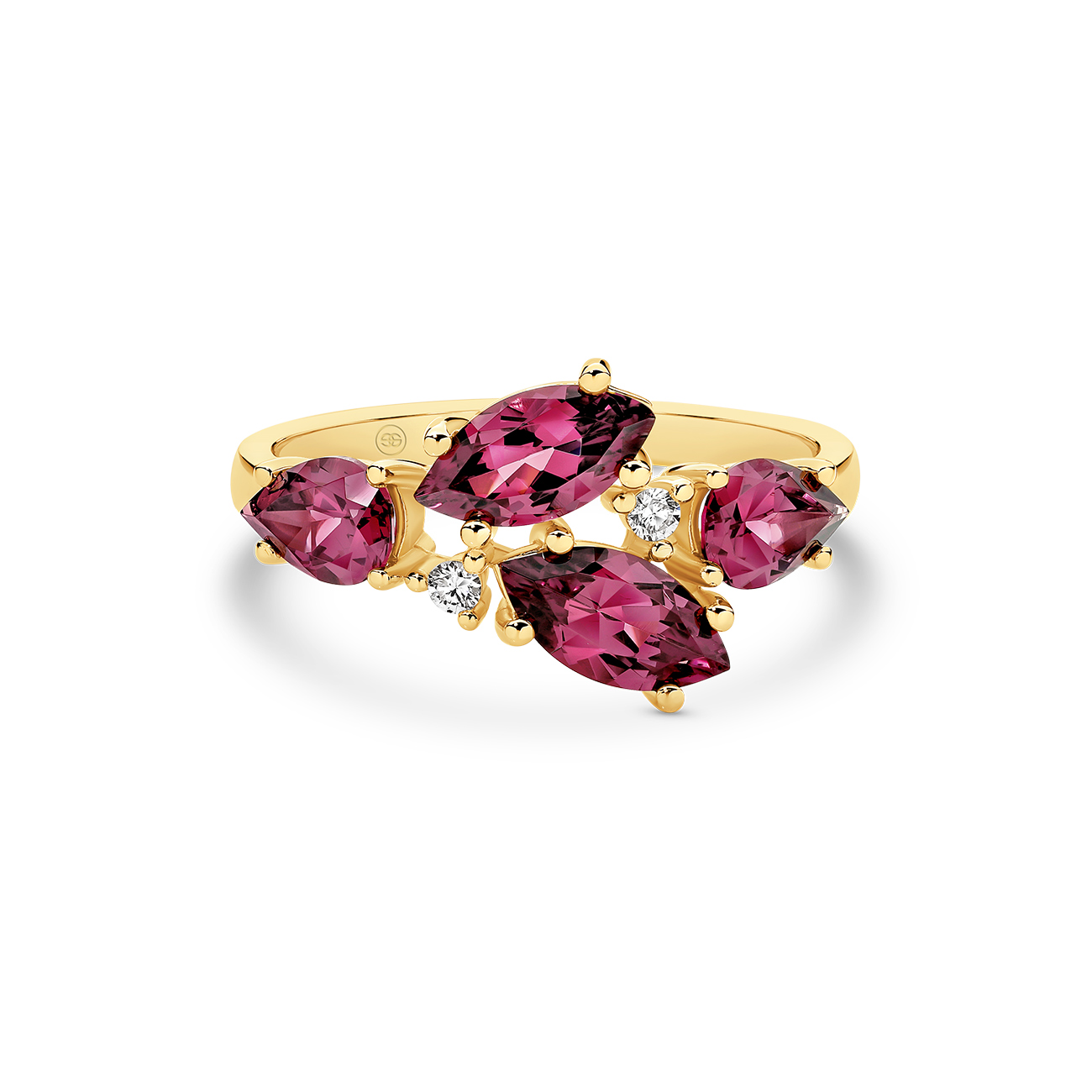 Pink Rhodolite & Diamond Fancy Shape Dress Ring in 18K Yellow Gold