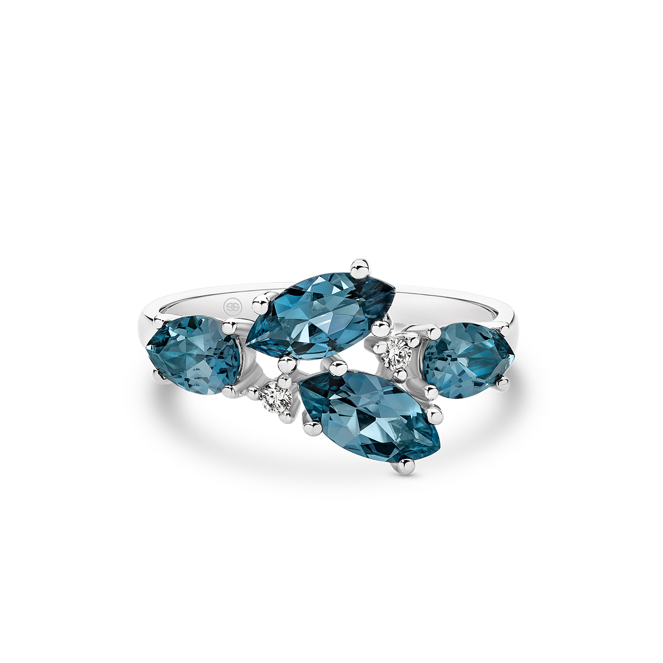 London Blue Topaz &#038; Diamond Fancy Shape Dress Ring in 18K White Gold