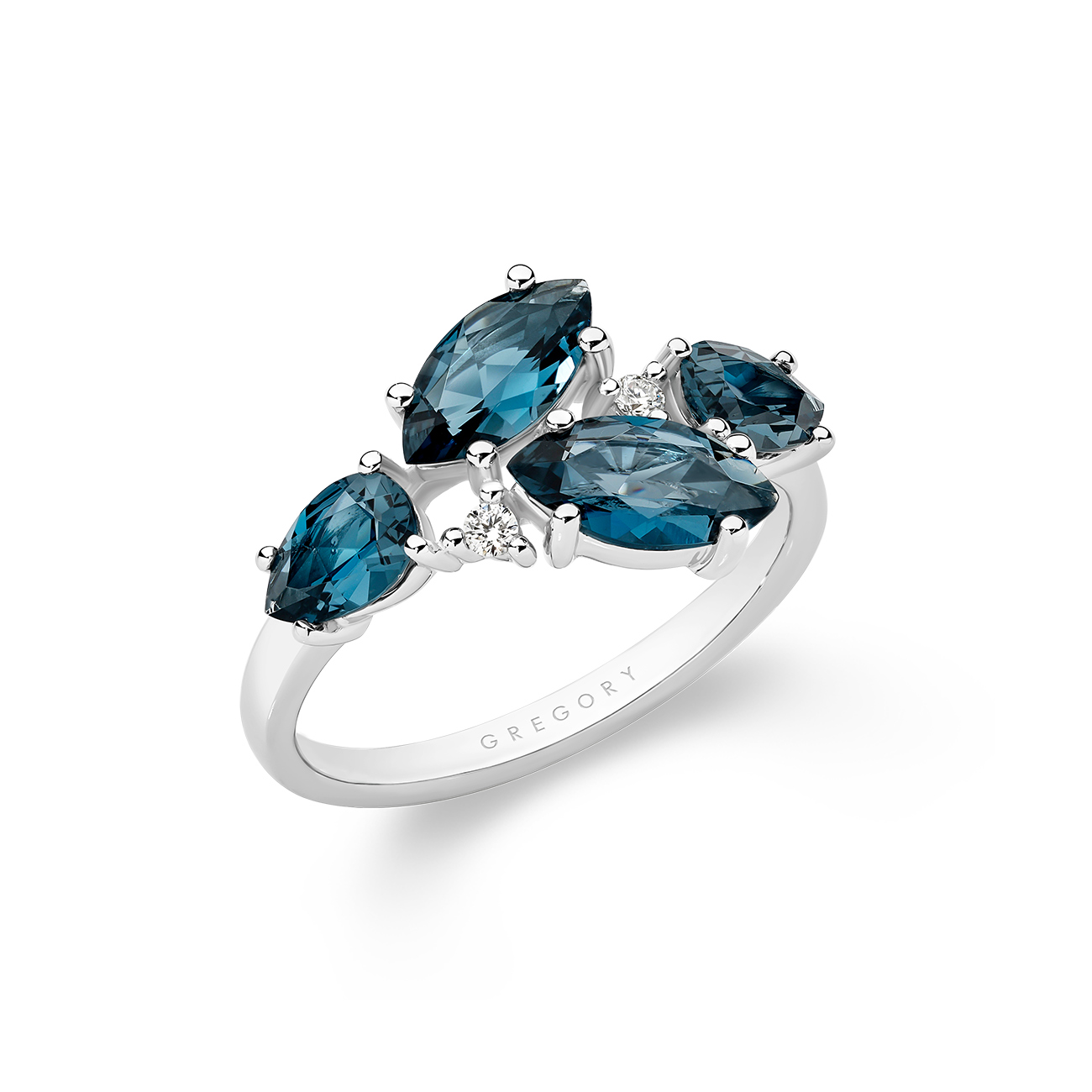 London Blue Topaz &#038; Diamond Fancy Shape Dress Ring in 18K White Gold