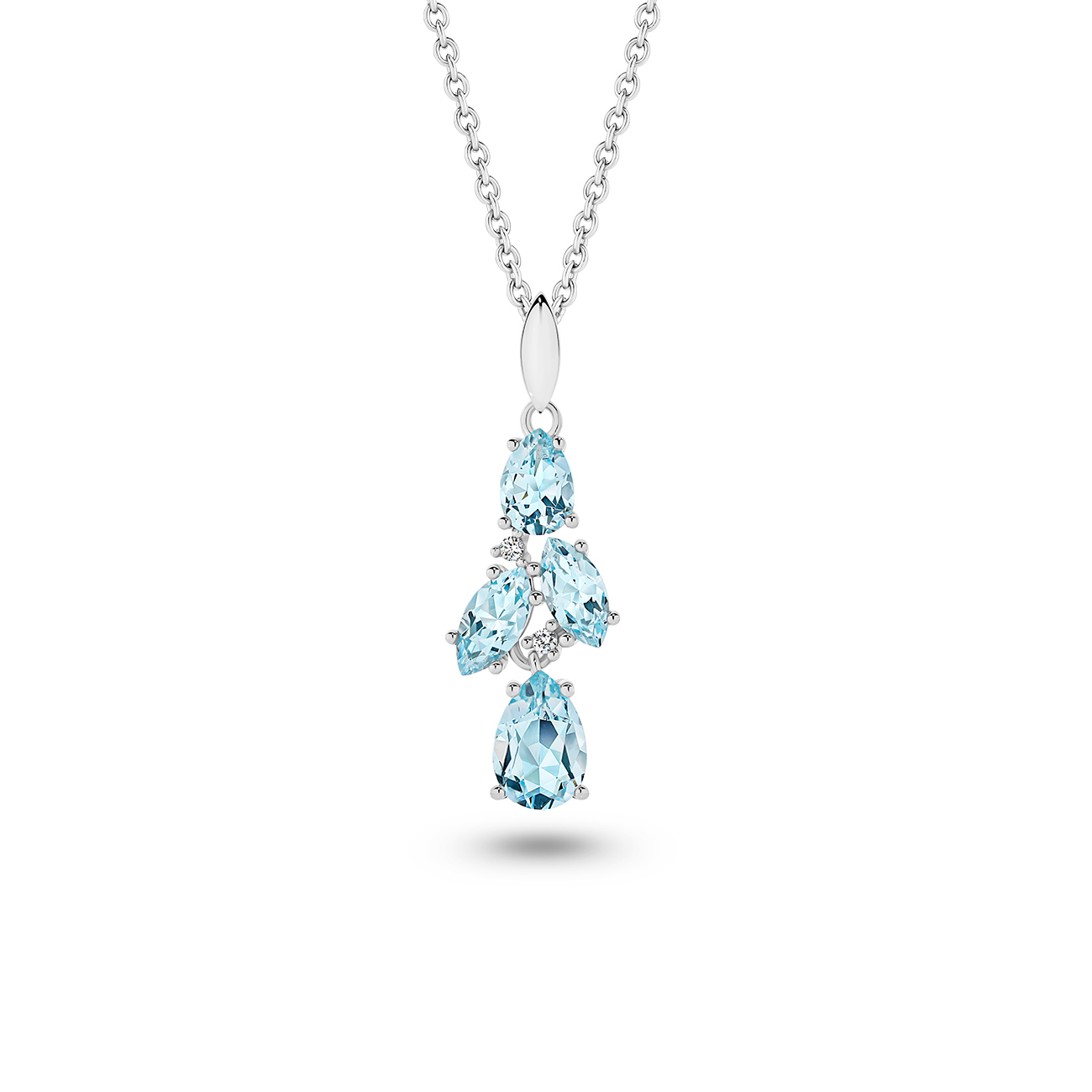 Sky Blue Topaz & Diamond Fancy Shape Drop Pendant in 18K White Gold
