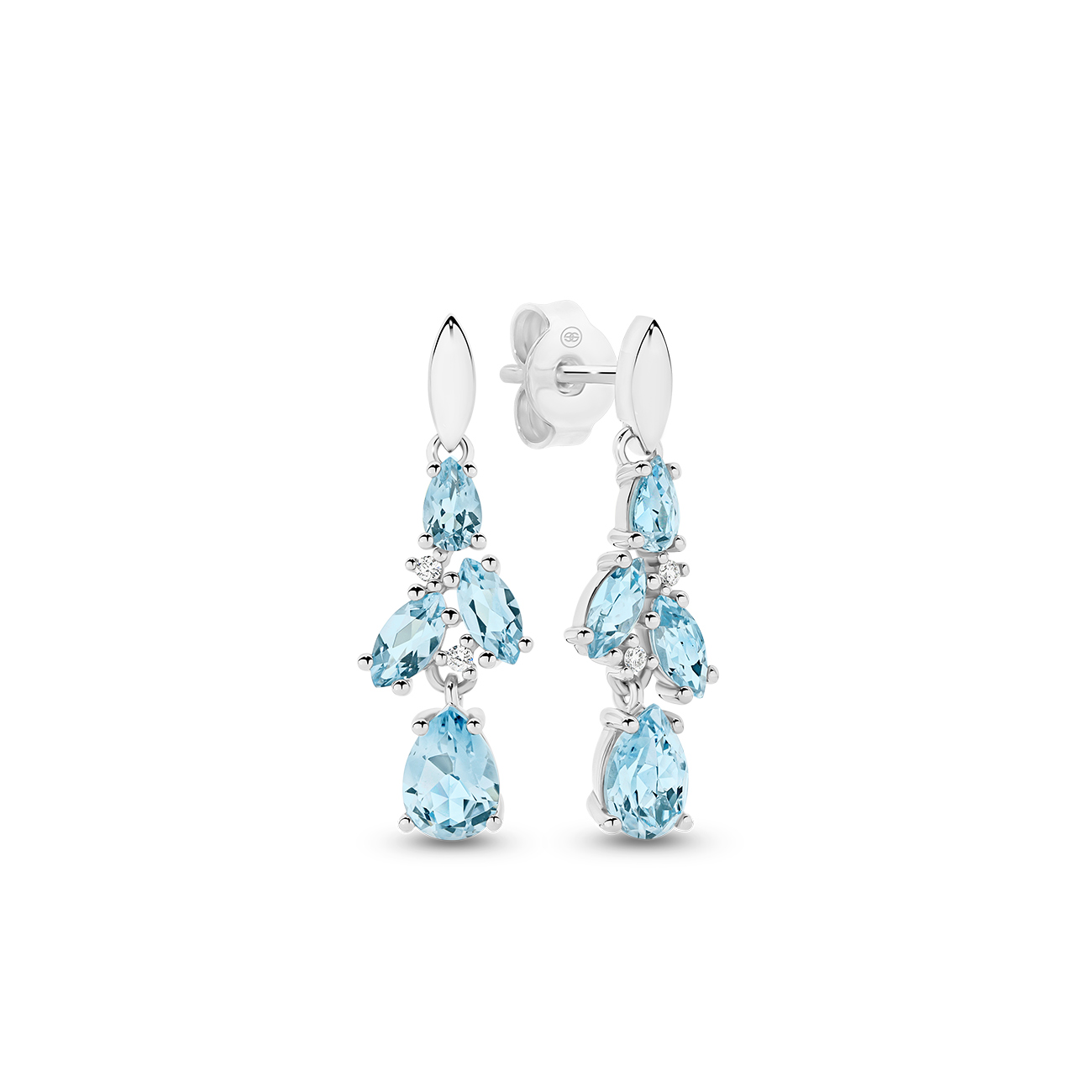 Sky Blue Topaz & Diamond Fancy Shape Drop Earrings in 18K White Gold