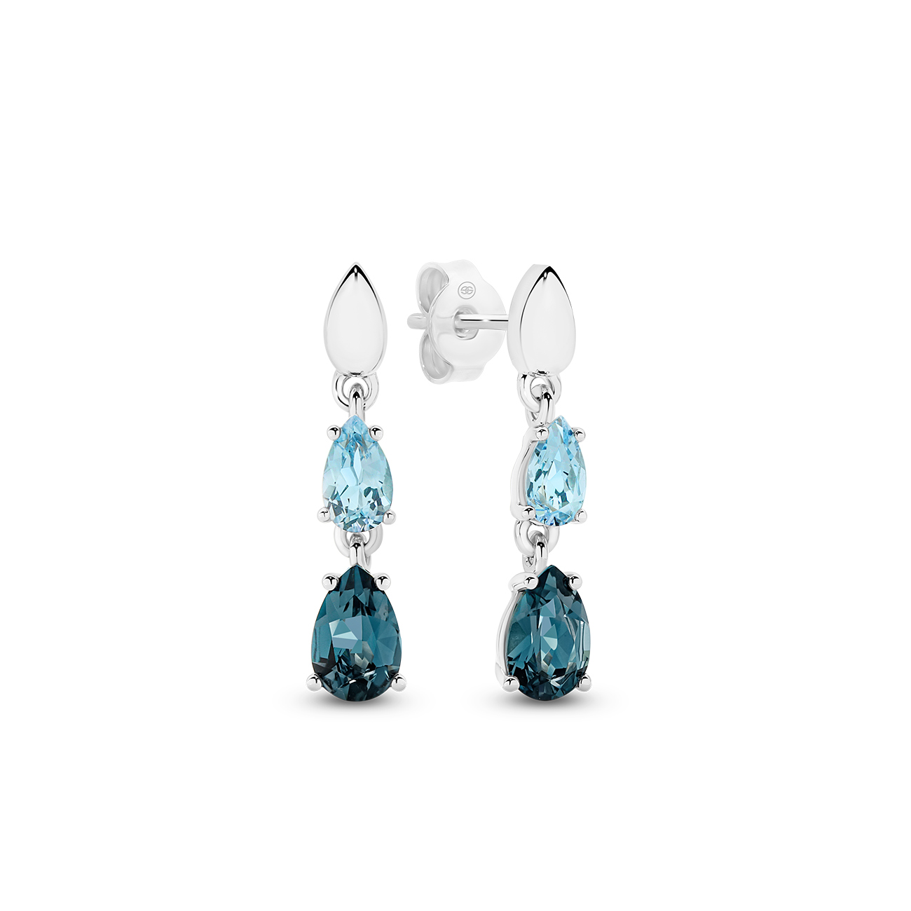 London Blue Topaz & Sky Blue Topaz  Drop Earrings in 18K White Gold