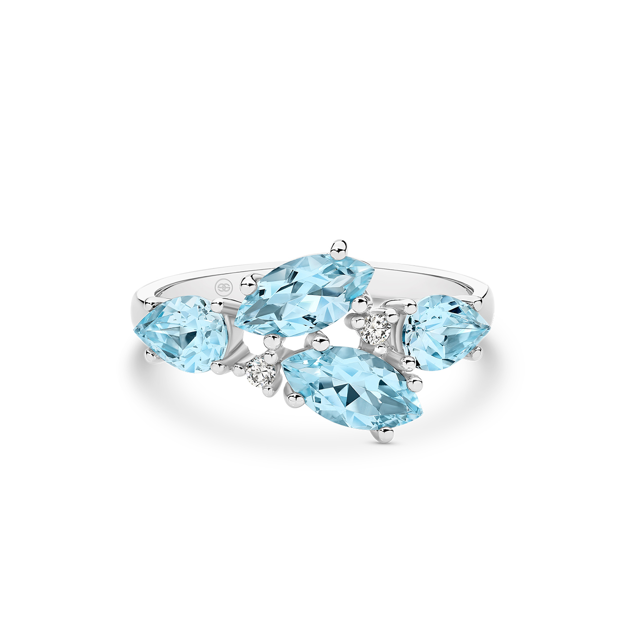 Sky Blue Topaz &#038; Diamond Fancy Shape Dress Ring in 18K White Gold