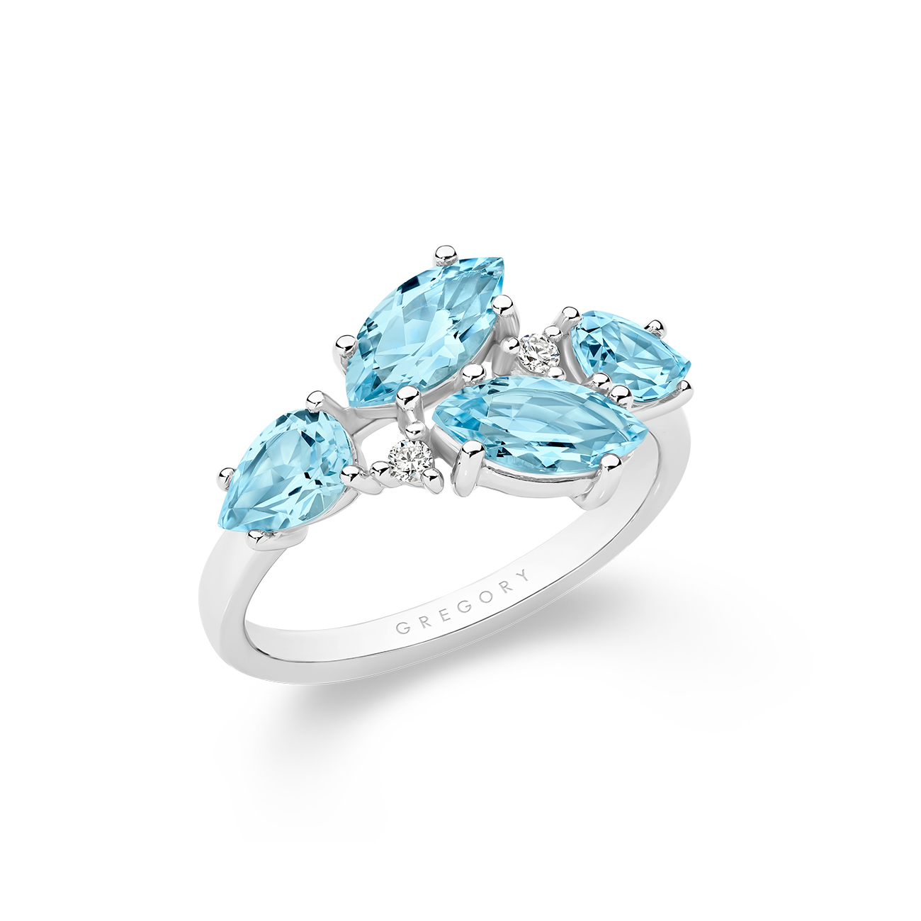 Sky Blue Topaz &#038; Diamond Fancy Shape Dress Ring in 18K White Gold