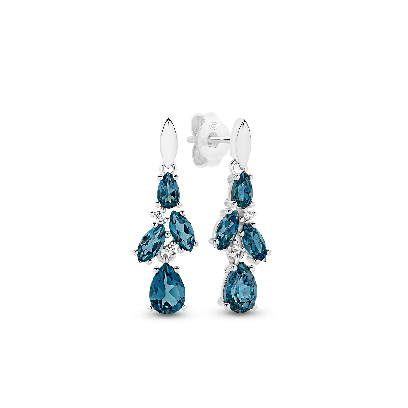 London Blue Topaz & Diamond Fancy Shape Drop Earrings in 18K White Gold