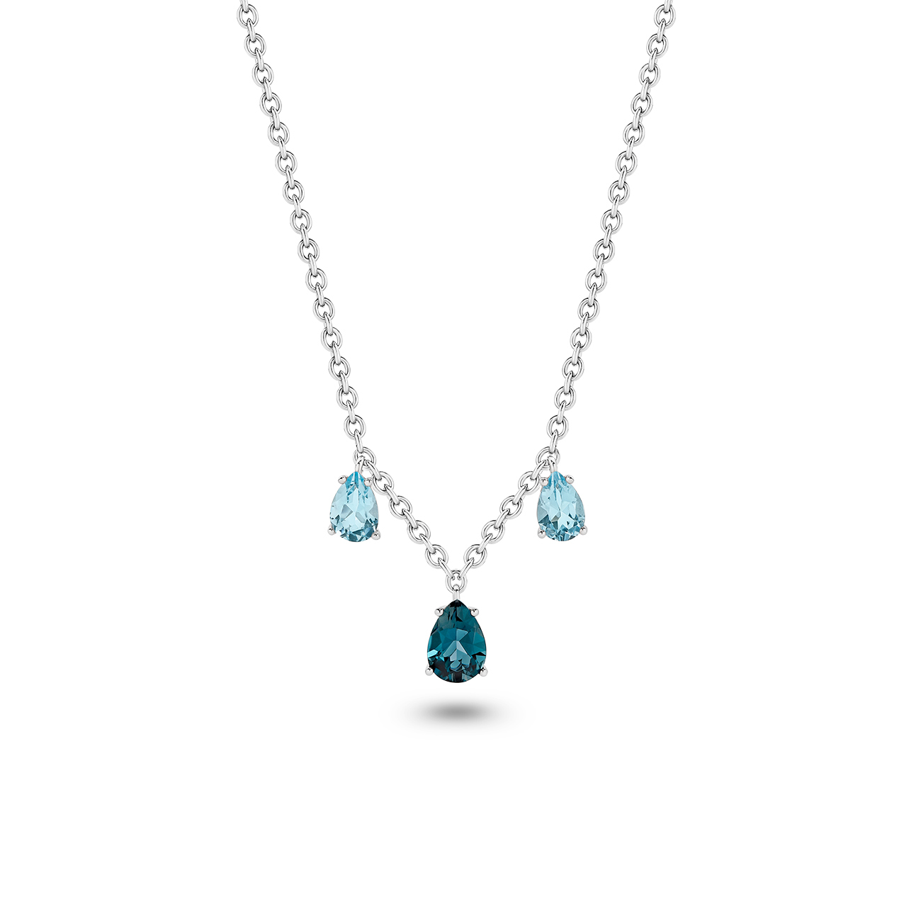 London Blue Topaz &#038; Sky Blue Topaz Drop Necklace in 18K White Gold