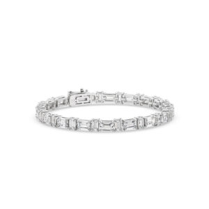 Cubic Zirconia Silver Emerald Tennis Ellie Bracelet with emerald-cut white stones.