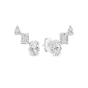 Sterling Silver Oval Mia Stud Earrings with Cubic Zirconia by Leyla Rose