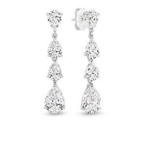 Cubic Zirconia Silver Pear Drop Olivia Earrings with white pear-shaped stones.