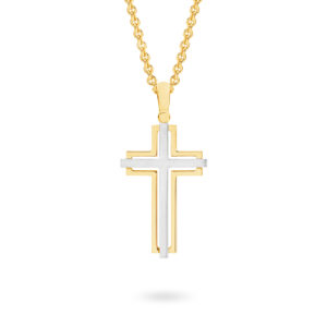18K Yellow & White Gold Twin Cross Pendant