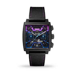 TAG Heuer Monaco Limited Edition Chronograph in DLC titanium with gradient dial and black rubber-leather strap
