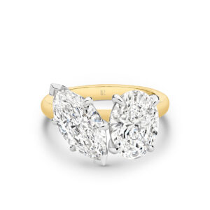 Harmony Marquise and Oval Lab Diamond Toi Et Moi Large Ring in 18K Yellow and White Gold