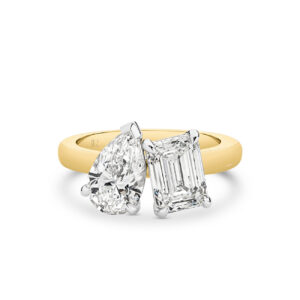 Harmony Pear and Emerald Lab Diamond Toi Et Moi Small Ring in 18K Yellow and White Gold