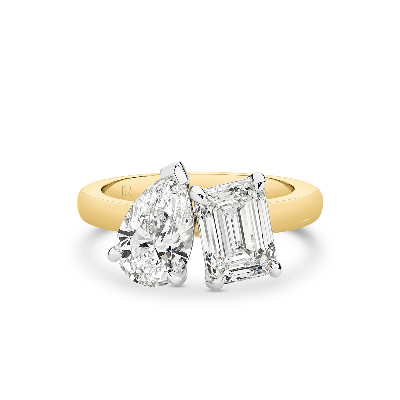 Harmony Pear &#038; Emerald Lab Diamond Toi Et Moi Small Ring in 18K Yellow &#038; White Gold