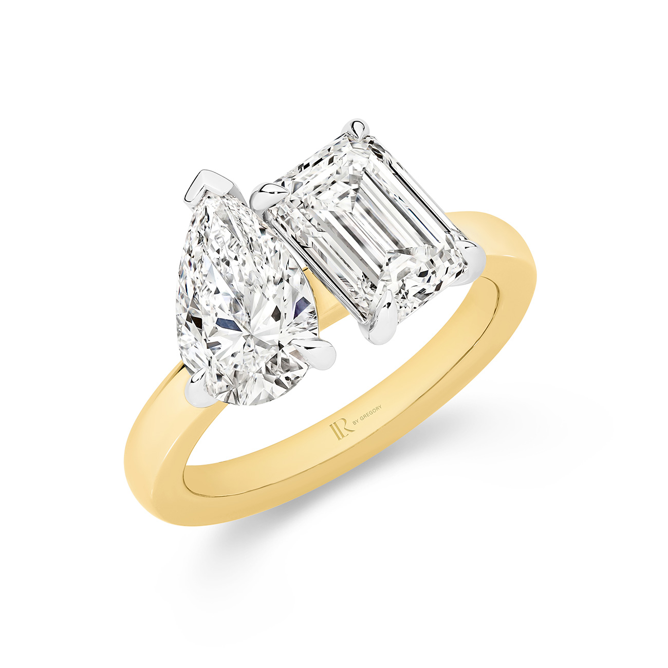 Harmony Pear &#038; Emerald Lab Diamond Toi Et Moi Small Ring in 18K Yellow &#038; White Gold