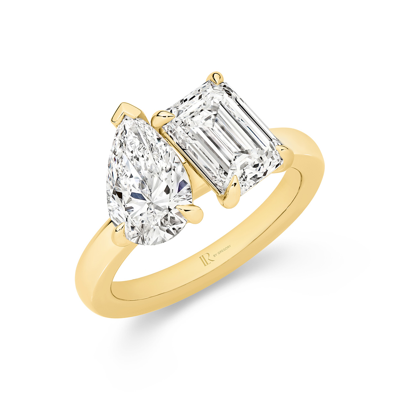 Harmony Pear &#038; Emerald Lab Diamond Toi Et Moi Small Ring in 18K Yellow Gold