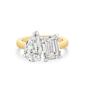 Harmony Pear and Emerald Lab Diamond Toi Et Moi Large Ring in 18K Yellow and White Gold