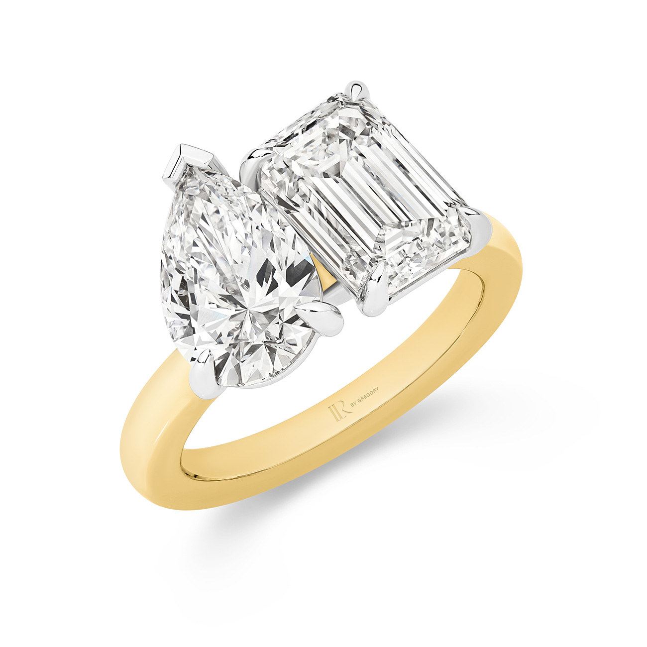 Harmony Pear &#038; Emerald Lab Diamond Toi Et Moi Large Ring in 18K Yellow &#038; White Gold