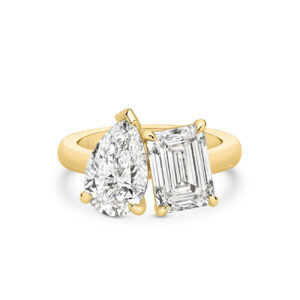 Harmony Pear and Emerald Lab Diamond Toi Et Moi Large Ring in 18K Yellow Gold