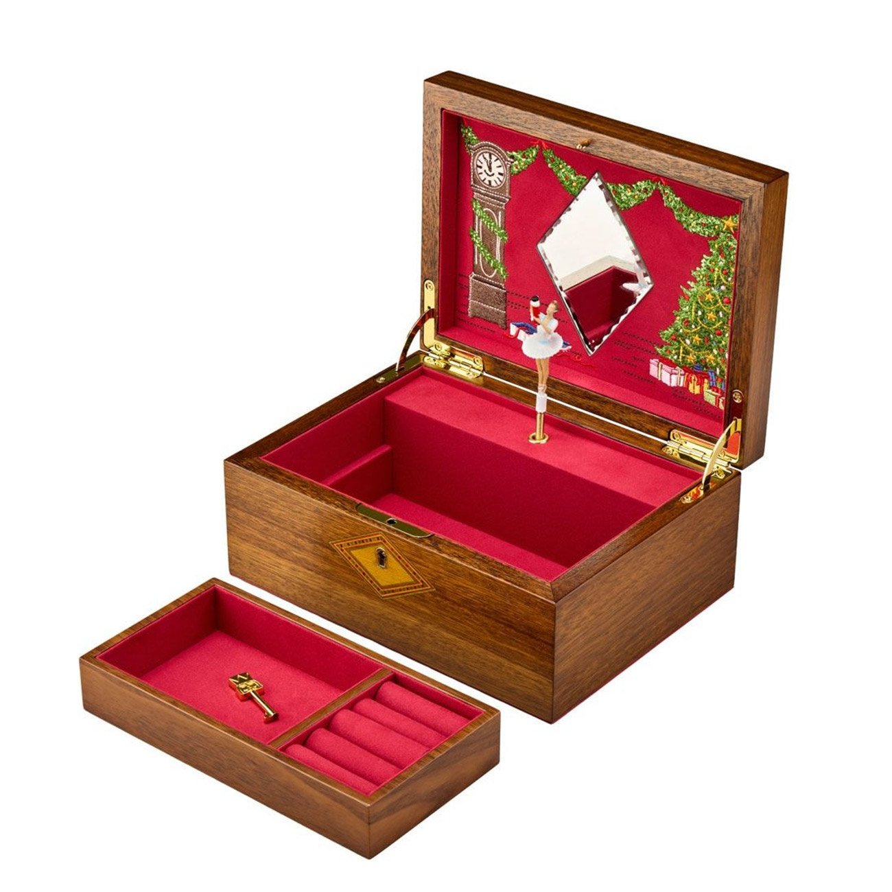 Wolf Ballet Musical Jewellery Box – Elegant Pink Keepsake Wolf Ballet Musical Jewellery Box with twirling ballerina and pink finish