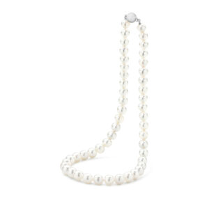 Allure South Sea Pearl Strand 8-9mm in 18K White Gold, hand-knotted with frosted gold clasp.