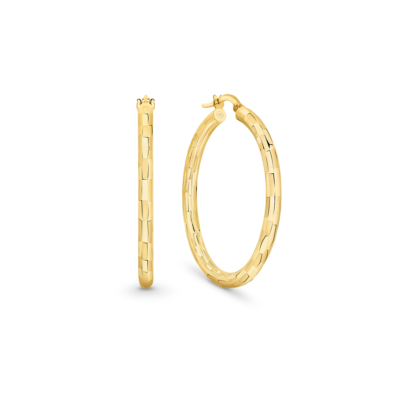 Large Diamond-Cut Tube Hoop Earrings in 9K Yellow Gold