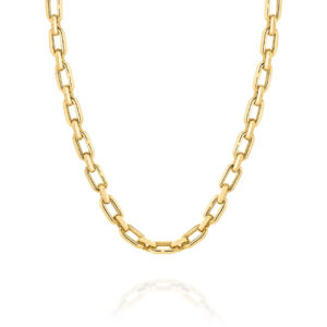 9K yellow gold 50cm rectangular link tube necklace with parrot clasp closure
